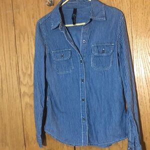Seven 7 for all mankind denim chambray button down long sleeve blouse size small
